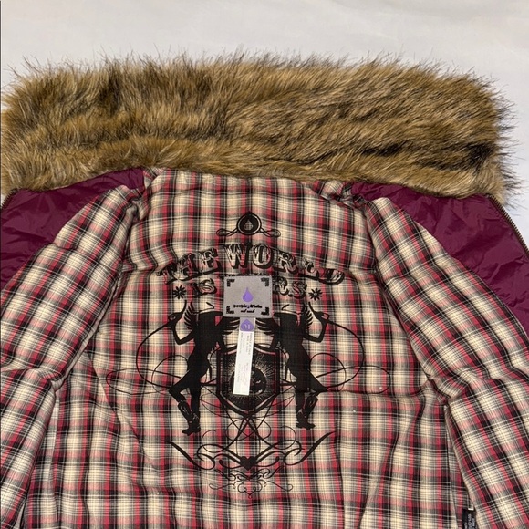 Peeples & Lula Puffer Vest Burgundy Black Faux Fur Collar Stylish Layering Sz S - Picture 10 of 16